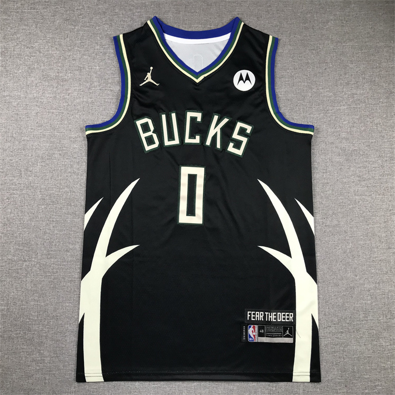 Men Milwaukee Bucks 0 Lillard Black Jordan Brand 2025 NBA Jersey style 1